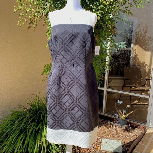 JESSICA HOWARD MISSY COLOR-BLOCK IVORY/BLACK SLEEVELESS SHEATH DRESS 12 NWT - Picture 9 of 14